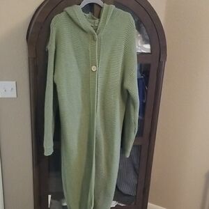 Green Hooded Knit Cardigan